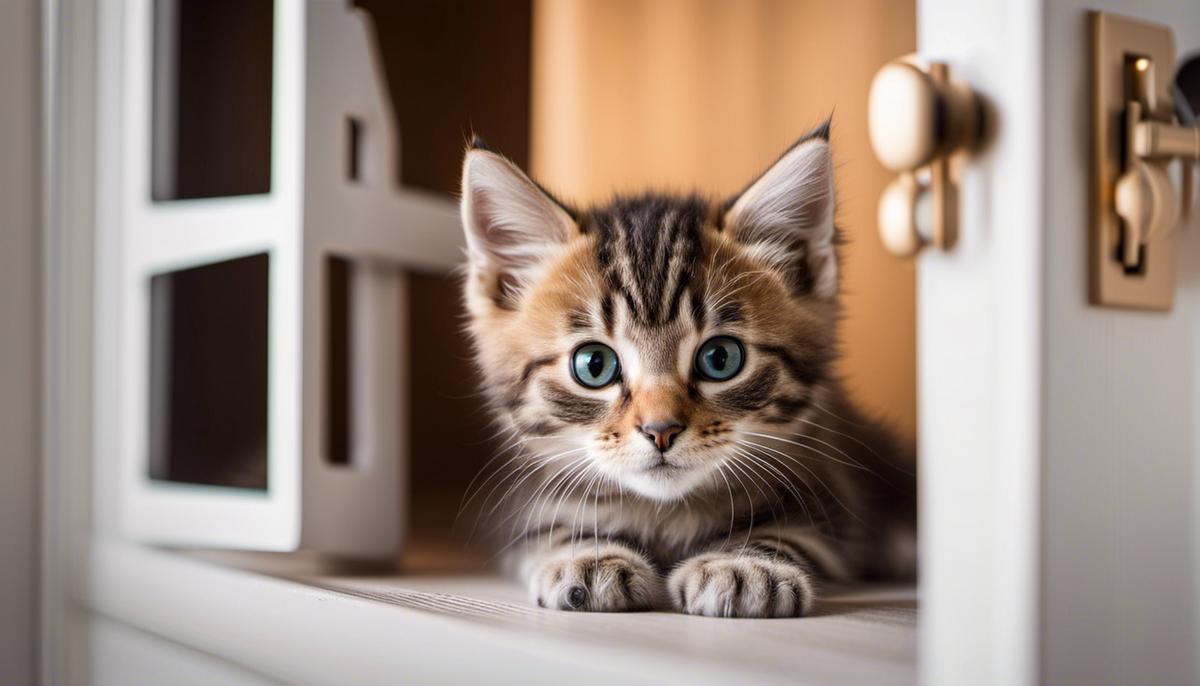 Image of kitten-proofing your home, showing a kitten exploring a secured and safe room.